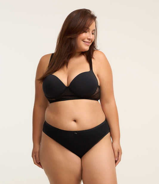 Calcinha biquíni preta de fio duplo com tule de bolinhas - Curve e Plus Size