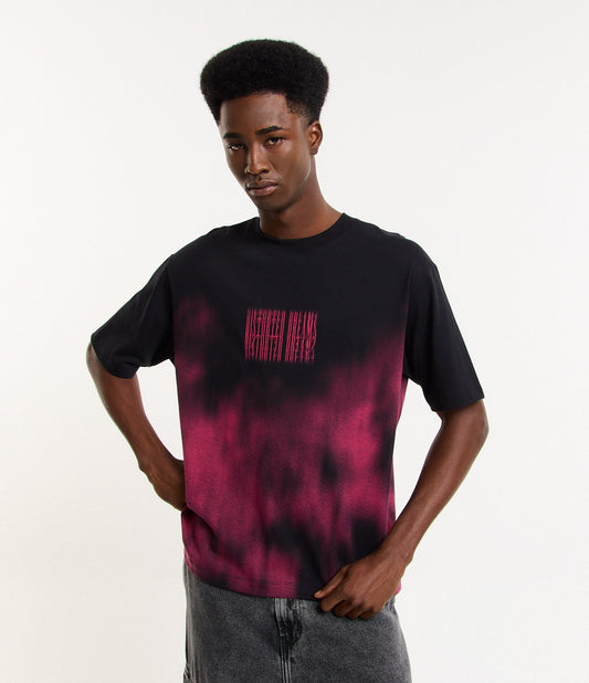 Camiseta Boxy de algodão com estampa Distorted Dreams em preto/rosa
