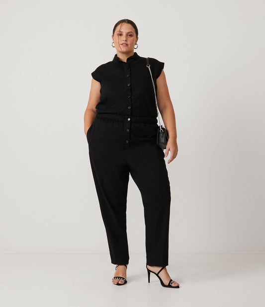 Tuta lunga in twill con bottoni, Curve e taglie forti, nero