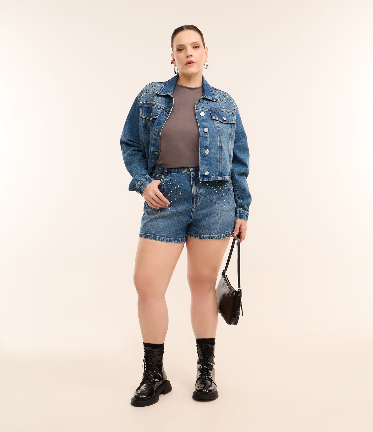 Jeans corti mamma con brillantini, Curve e taglie forti, blu