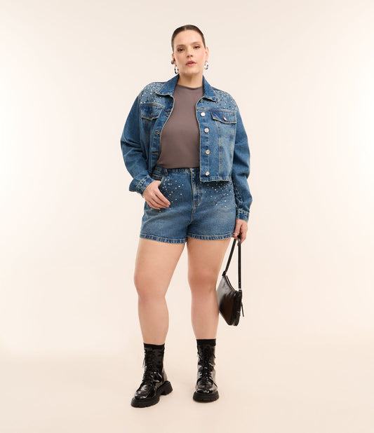 Jeans corti mamma con brillantini, Curve e taglie forti, blu