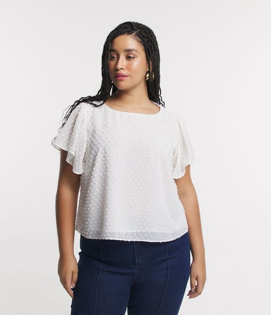 Blusa de crepe com mangas e texturas com babados, Curve & Plus Size, Snow White