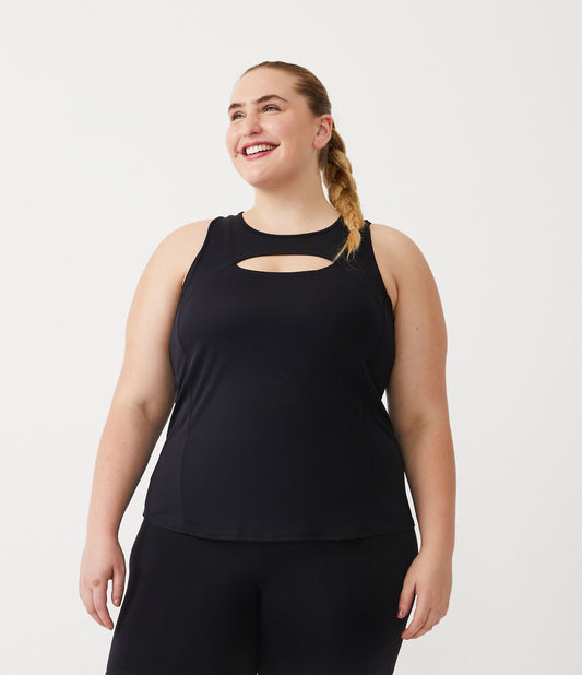 Top esportivo sem mangas preto Curve & Plus Size com design recortado em poliamida