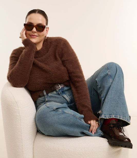 Maglione a maglia lunga in marrone - Curve e taglie forti