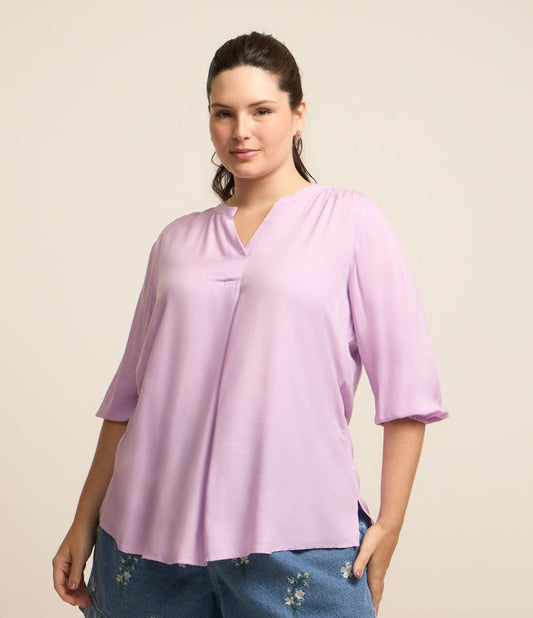 Blusa de algodão lilás com mangas 3/4 - Curve e Plus Size
