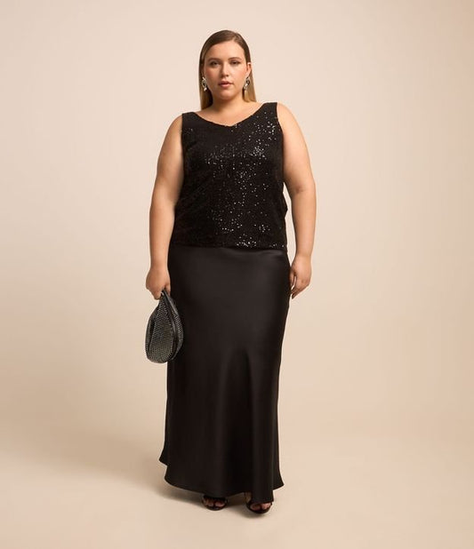 Gonna lunga in raso con fascia elastica in vita Curve e taglie forti nera