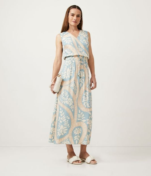 Saia midi de viscose com estampa floral azul