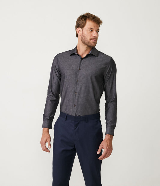 Men's Long Sleeve Black Denim Dress Shirt