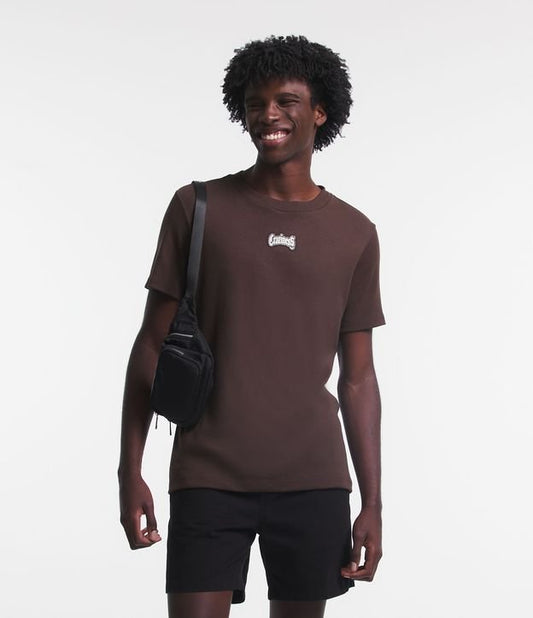 Camiseta Relaxed Fit Ribbed com etiqueta emborrachada Craziness em marrom