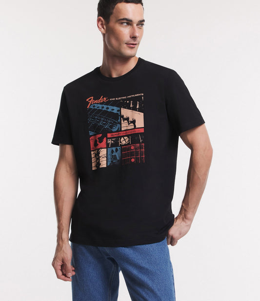Camiseta Comfort em malha macia com estampa Fender Fine Electric Instruments - Preto