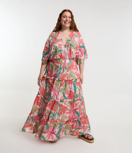 Body de viscose com estampa de folhas e detalhe de amarração, Curve & Plus Size, rosa