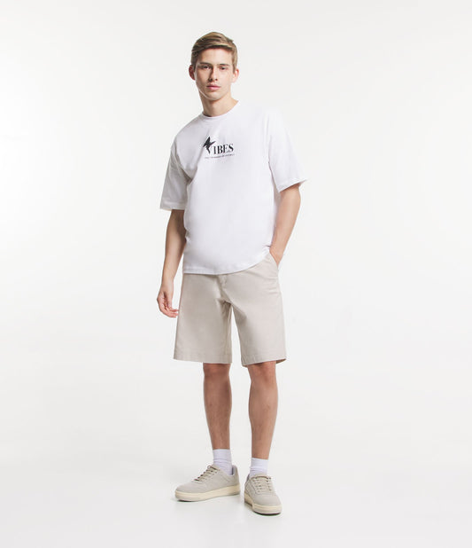 Bermuda sartoriali beige in twill dal taglio ampio con orlo largo
