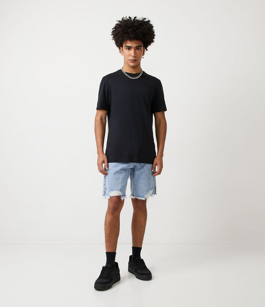 Pantaloncini slim fit in denim blu invecchiato