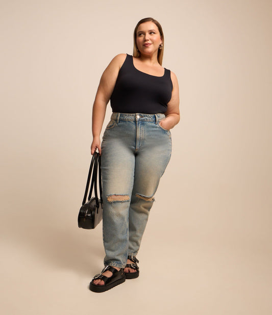 Jeans mamma con strappi e lavaggio sporco, Curve e taglie forti, blu