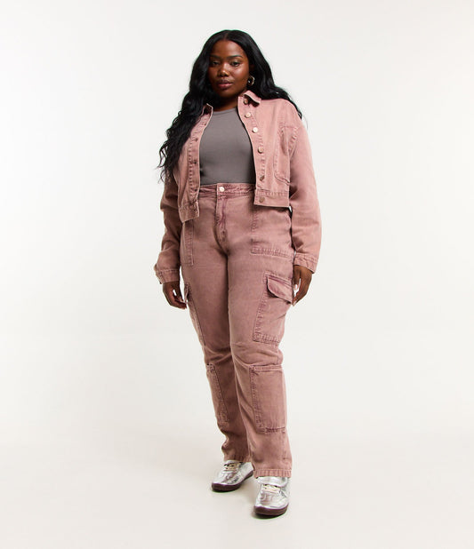 Calça Mom Cargo de brim cationized rosa - Curve e Plus Size