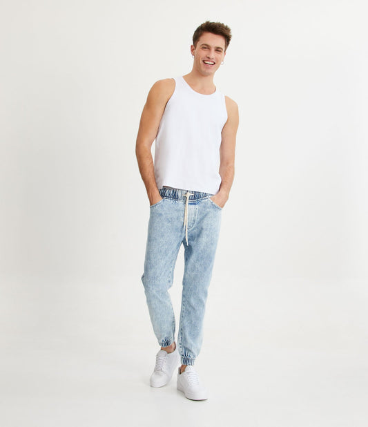 Jeans Jogger effetto marmorizzato con coulisse blu