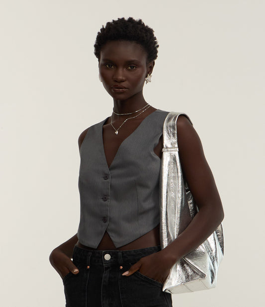 Gray Pinstripe Tailored Short Vest