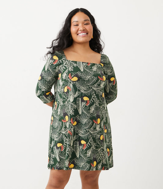 Vestido curto com nervuras e estampa de tucanos - Curve & Plus Size Green