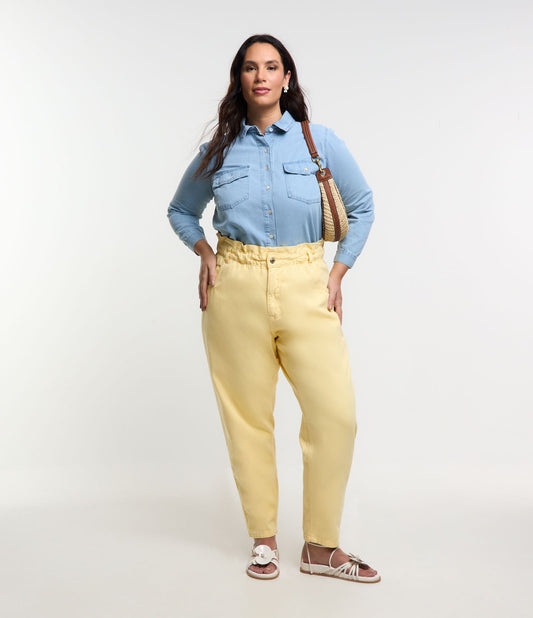 Yellow Curve & Plus Size Clochard Pants in Twill Fabric