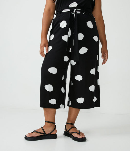 Pantalón Pantacourt de viscolycra con estampado de lunares, Curvas y Tallas Grandes, Negro