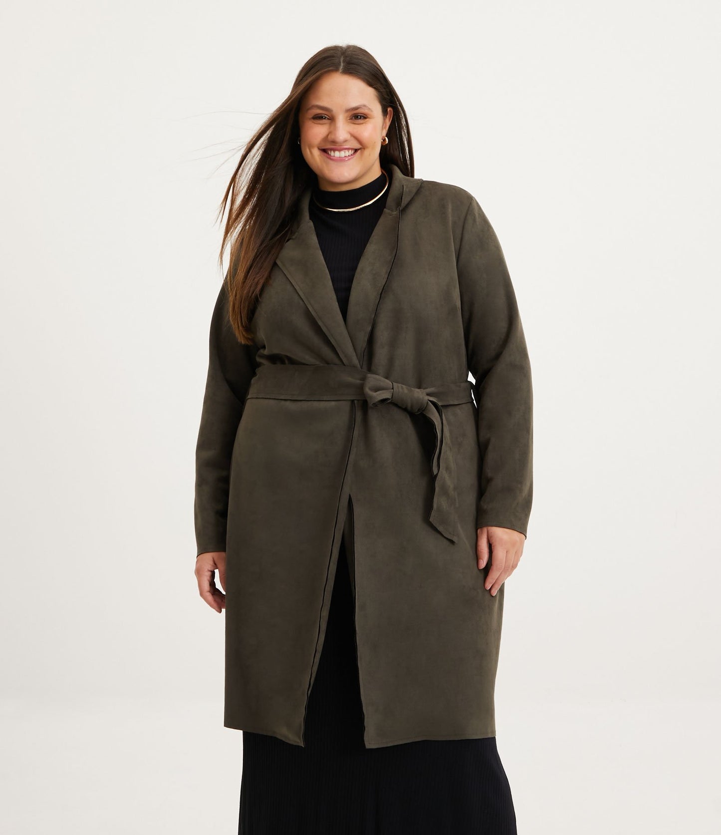 Trench in camoscio verde con cintura - Curve e taglie forti