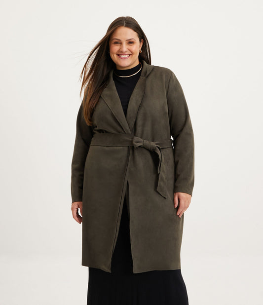 Trench in camoscio verde con cintura - Curve e taglie forti