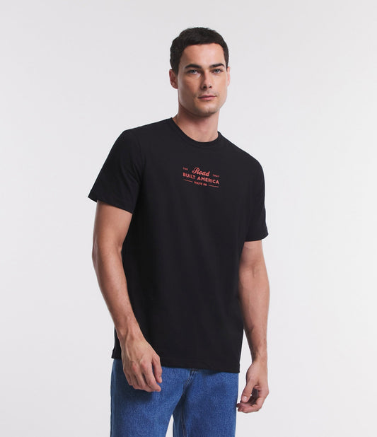 Maglietta Comfort a mezza maglia con stampa Route 66 - Nero