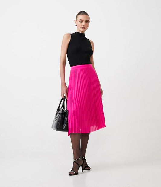 Nova saia midi de chiffon plissado rosa