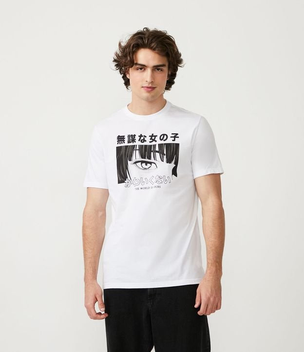 Camiseta branca de manga curta com estampa