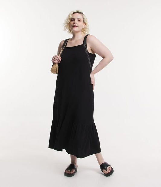 Vestido midi sin mangas de viscosa, Curvas y tallas grandes, Negro