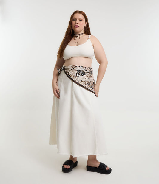 Gonna midi bianca in twill, taglie forti e taglie forti