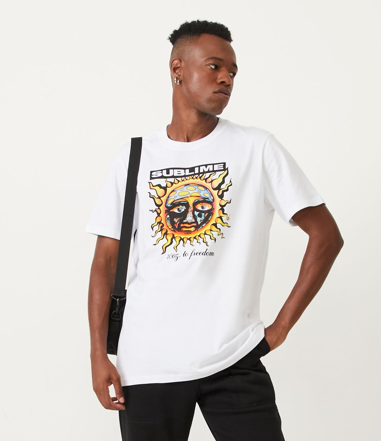 Comfort T-Shirt in Half-Knit Fabric with Sublime Band Print - White