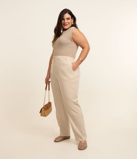 Pantaloni dritti effetto lino in beige - Curve e taglie forti