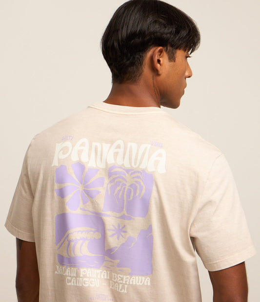 Camiseta Bege de Algodão Relaxada com Ícones de Praia