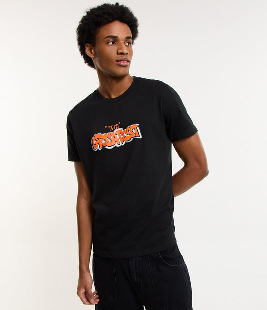 Camiseta Regular Fit com estampa de grafite "The Greatest" em preto