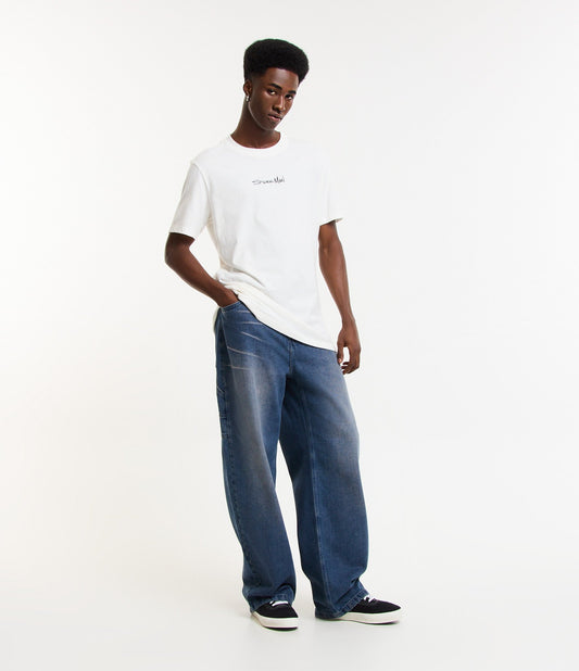 Jeans blu super larghi con fibbie laterali