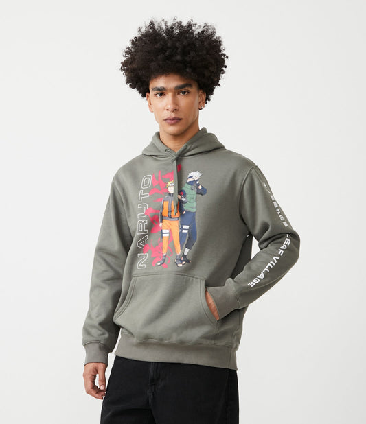 Moletom com capuz verde Naruto com velo confortável e design estampado
