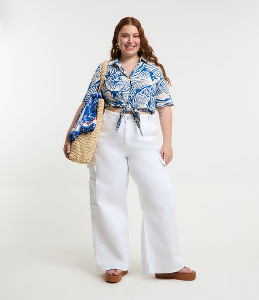 Pantaloni tascabili a gamba larga in twill con cintura - Curve e taglie forti - Bianco