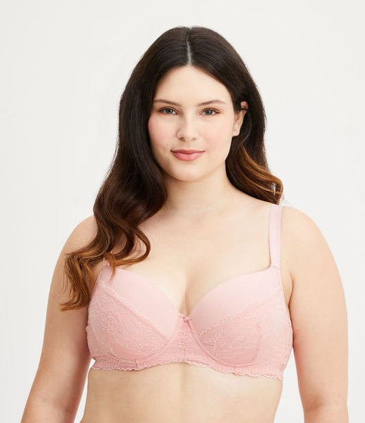 Sutiã de poliamida com enchimento e detalhes em renda, Curve e Plus Size, rosa