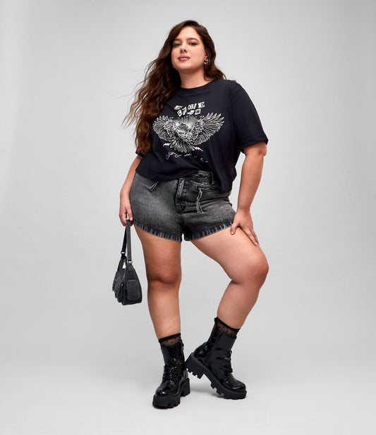Pantaloncini di jeans grigi Curve & Plus Size con tasca con cerniera