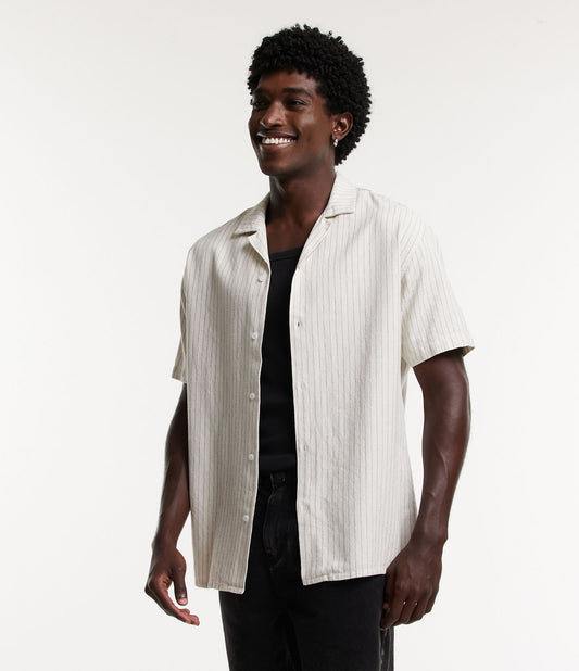 Camisa de algodão descontraída com estampa listrada off-white