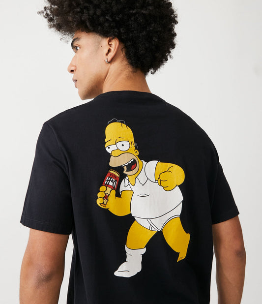 Camiseta Regular Fit com bolso e estampa de cerveja Homer Duff em preto