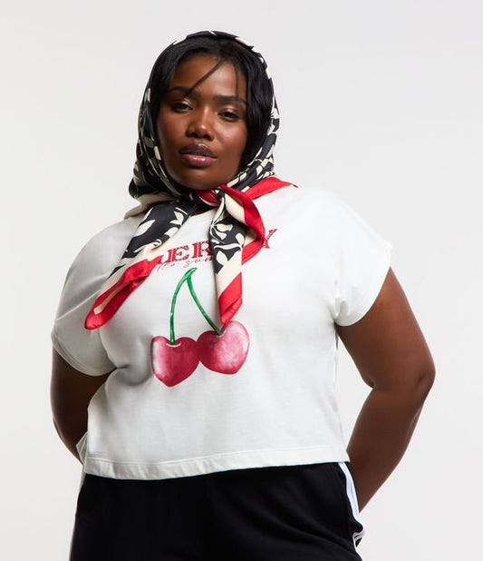 Blusa de algodão com estampa de cerejas, Curve & Plus Size, Off White