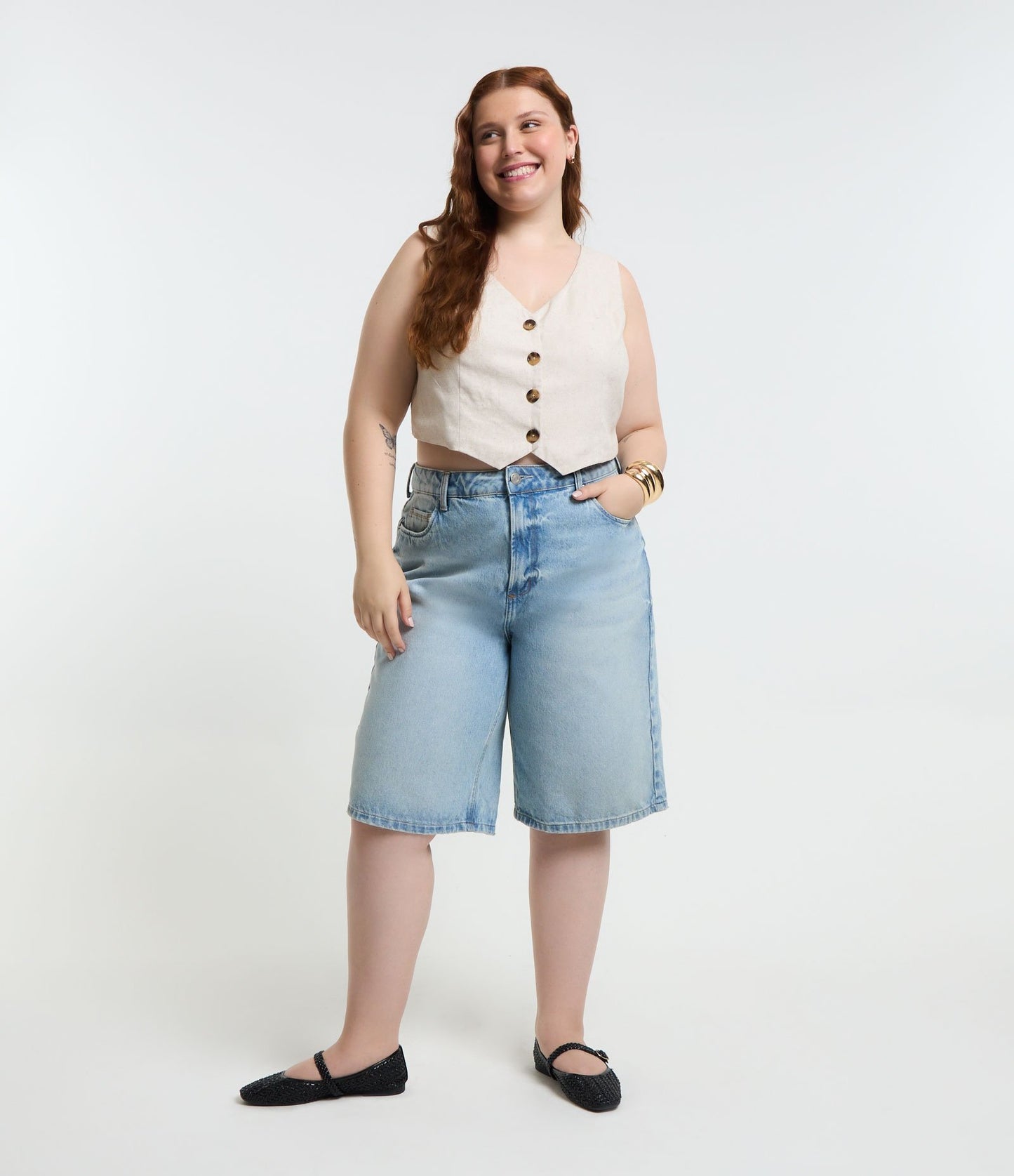 Bermudas semientalladas vaqueras azules Curve & Plus Size