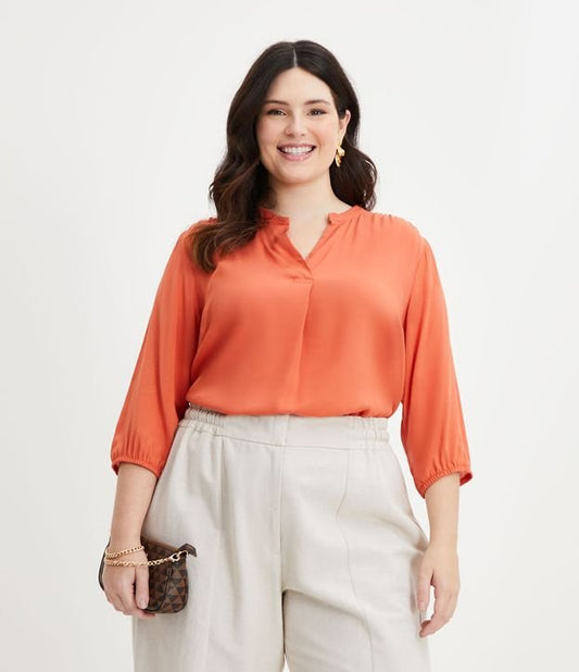 Blusa de viscose com mangas 3/4, Curve & Plus Size, laranja