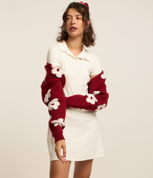 Vestito corto a coste con scollo a polo bianco