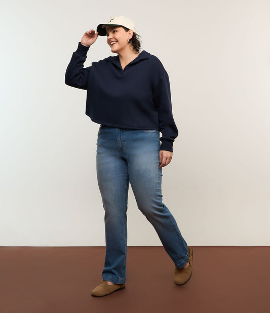 Jeans a gamba dritta con elastan, Curve e taglie forti, blu