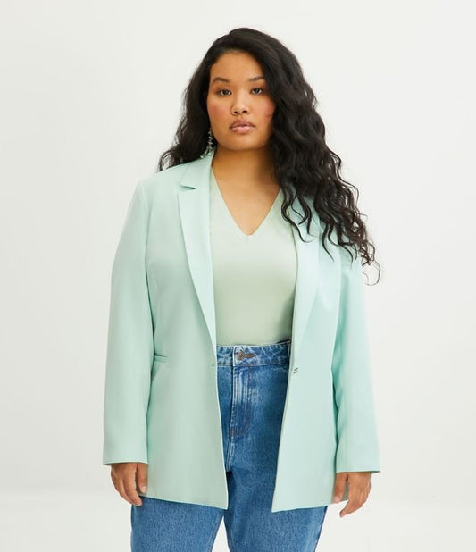 Blazer longo sob medida com botão, Curve e Plus Size, verde