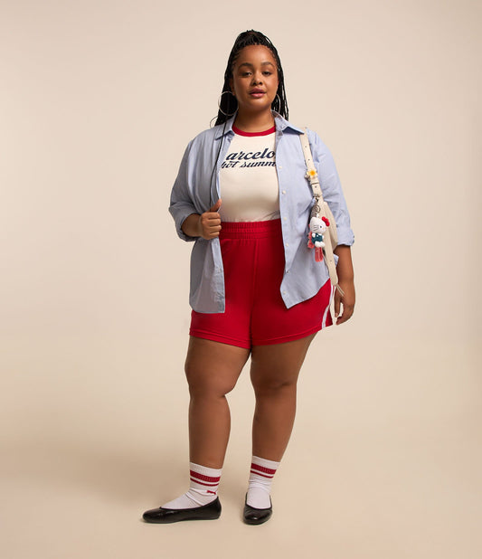 Pantaloni da ginnastica larghi con vita elastica e dettaglio a righe, taglie forti e taglie forti, rosso