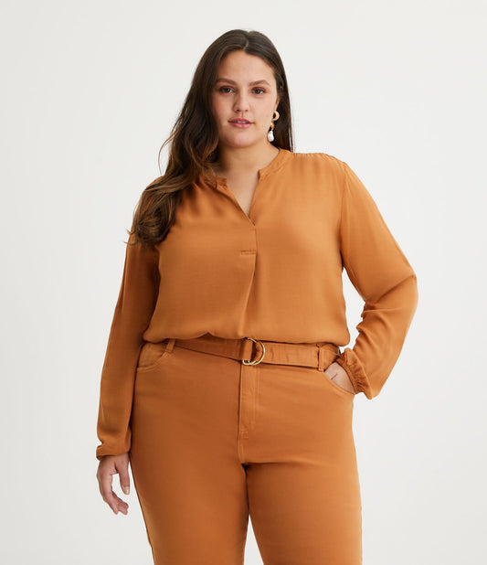 Blusa de viscose com decote em V, Curve & Plus Size, Bege